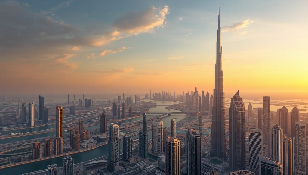 Dubai skyline at golden hour