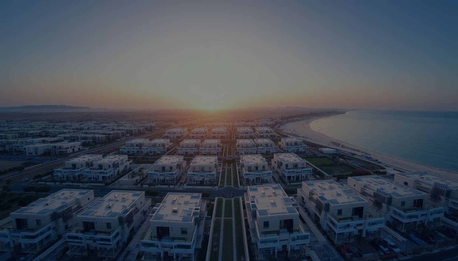 Panoramic coastal skyline at dusk
