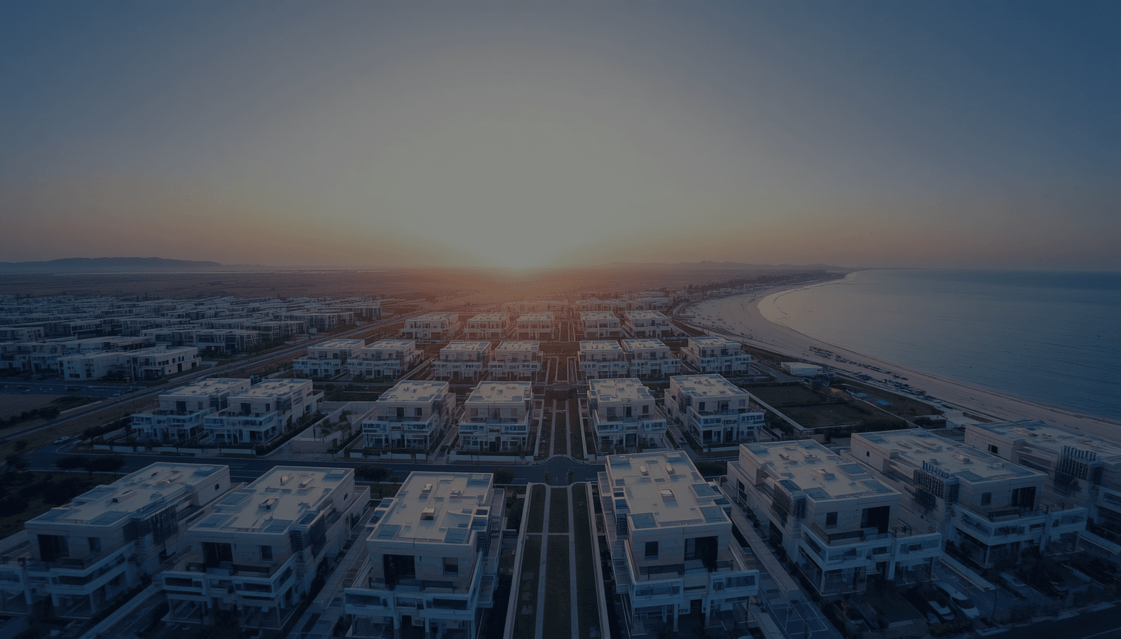 Panoramic coastal skyline at dusk
